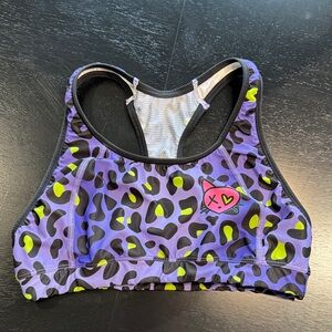 Wattie Ink Purple and Yellow Leopard Print Sports Bra